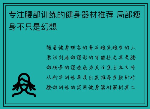 专注腰部训练的健身器材推荐 局部瘦身不只是幻想